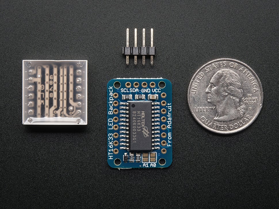 Adafruit Mini 8x8 LED Matrix w/I2C Backpack, Blue, 959