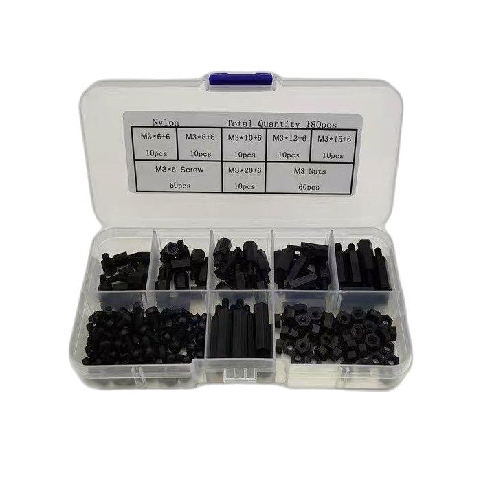 M3 Nylon Screw Set with Standoffs and Nuts, 180-piece