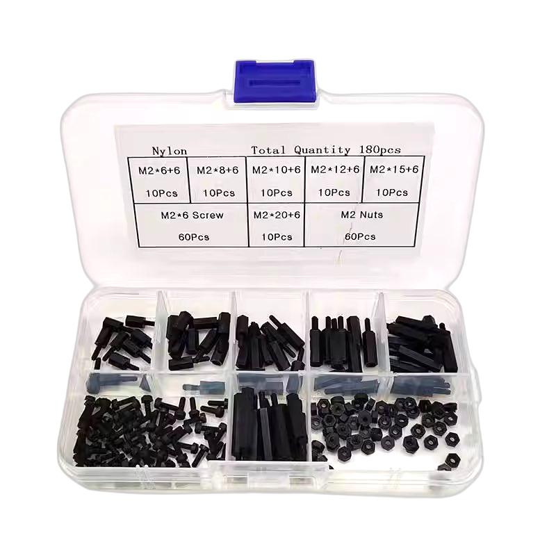 M2 Nylon Screw Set with Standoffs and Nuts, 180-piece