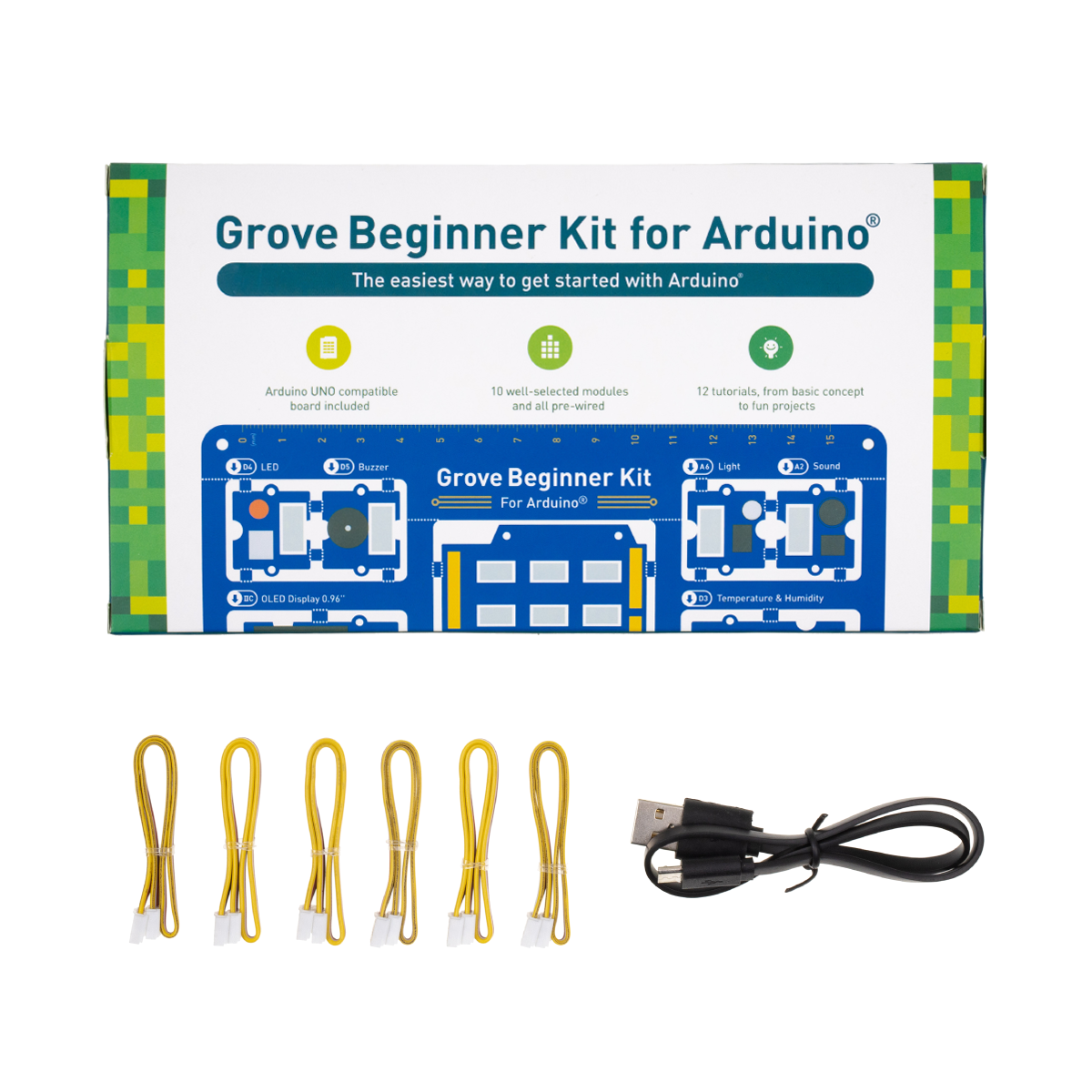 Seeed Studio Grove Beginner Kit for Arduino, All-in-one Arduino Compatible Board with 10 Sensors and 12 Projects