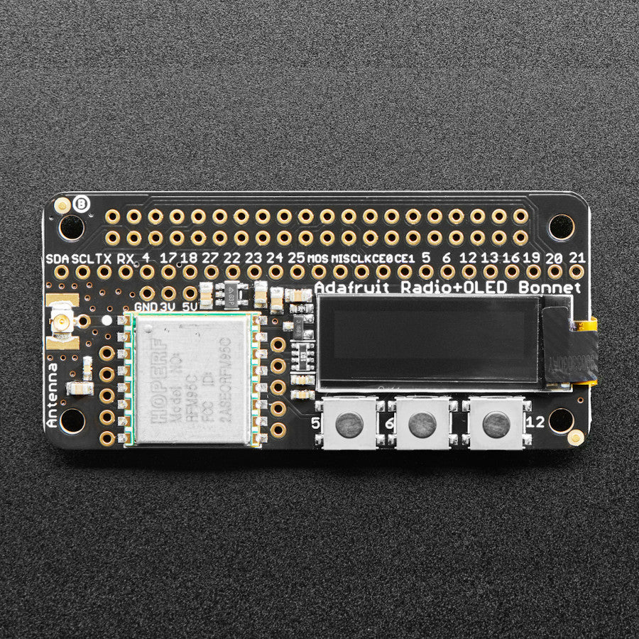 Adafruit LoRa Radio Bonnet with OLED, RFM95W @ 868/915MHz, RadioFruit
