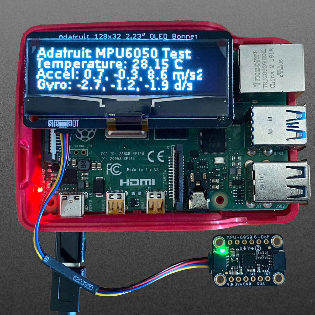 Adafruit 2,23" Monochrom OLED Bonnet für Raspberry Pi, 4567