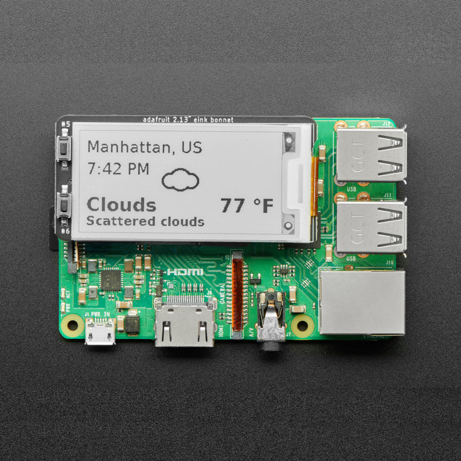 Adafruit 2,13" E-Ink Bonnet für Raspberry Pi, monochrom, 4687
