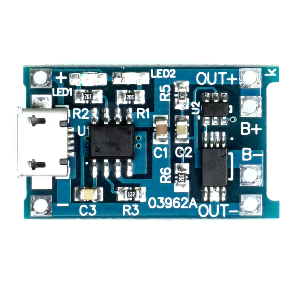 Li-Ion Lademodul TP4056 mit Schutz-IC, 1A, MicroUSB