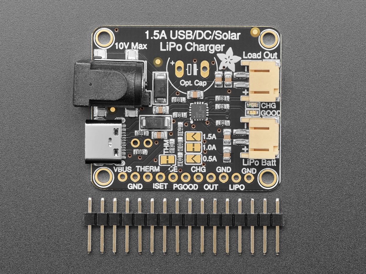 Adafruit Universelles USB-/DC-/Solar-Ladegerät für Lithium-Ionen-/Lithium-Polymer-Akkus – bq24074, 4755