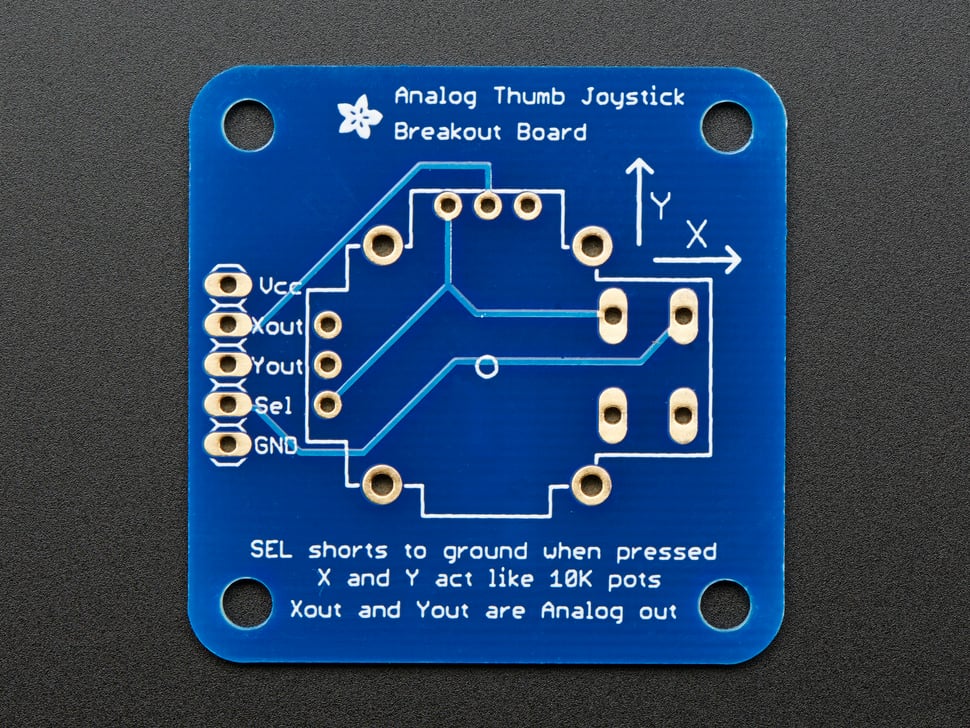 Adafruit 2-Achsen Daumen-Joystick mit Auswahltaste + Breakout Board, analog, 512