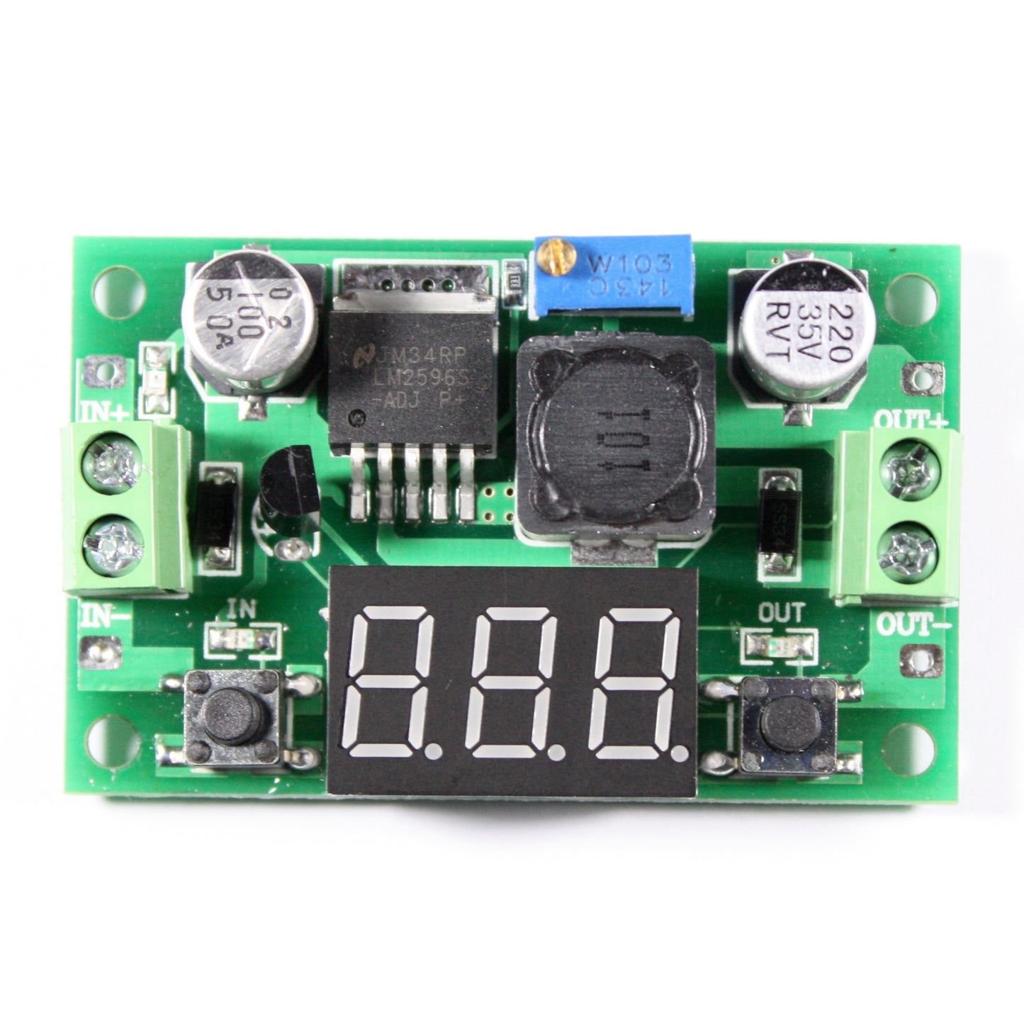 LM2596 Step-Down Voltage Regulator Module: Precise Control from 4-40V to 1.3V-37V with 7-Segment LED Display Voltmeter
