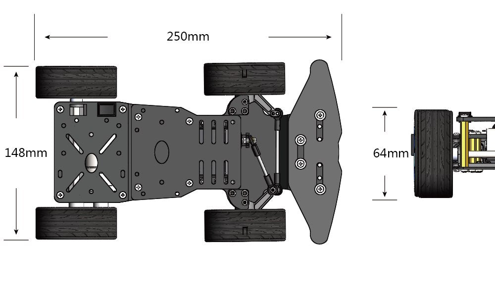 4WD Roboter-Chassis mit Servomotor-Lenkung inkl. Motor, Getriebe und Servo