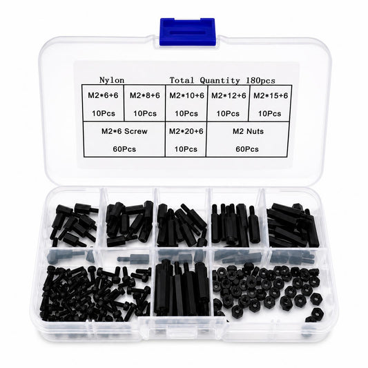 M2 Nylon Schrauben-Set inkl. Abstandshalter und Muttern, 180-teilig