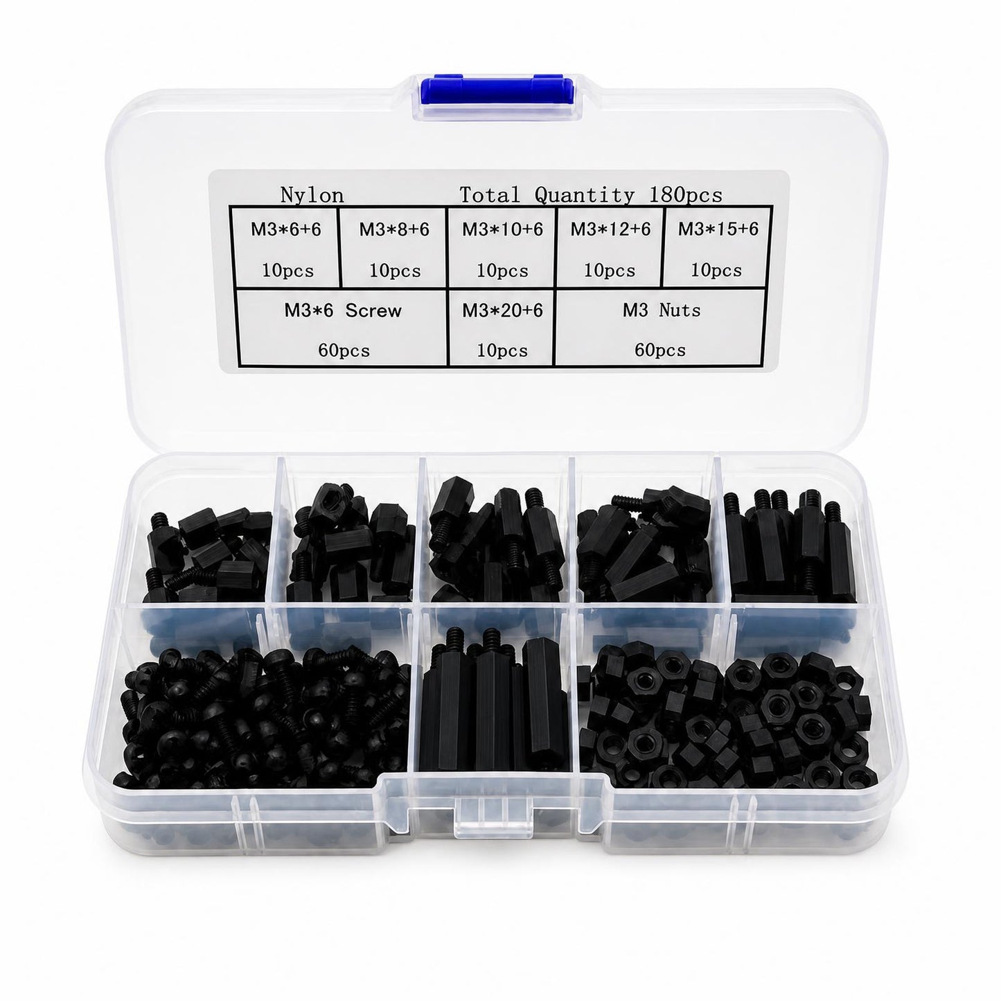 M3 Nylon Schrauben-Set inkl. Abstandshalter und Muttern, 180-teilig