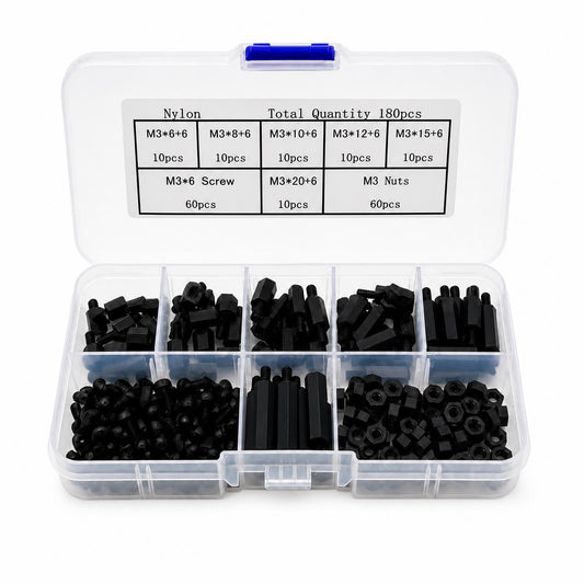 M3 Nylon Schrauben-Set inkl. Abstandshalter und Muttern, 180-teilig
