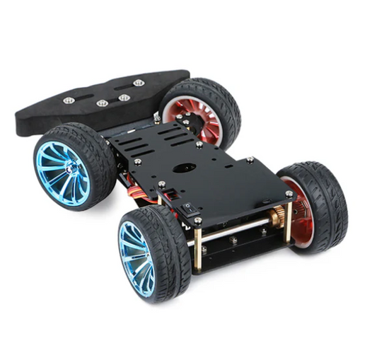 4WD chassis steered by a servo motor with motor incl. gears and servo