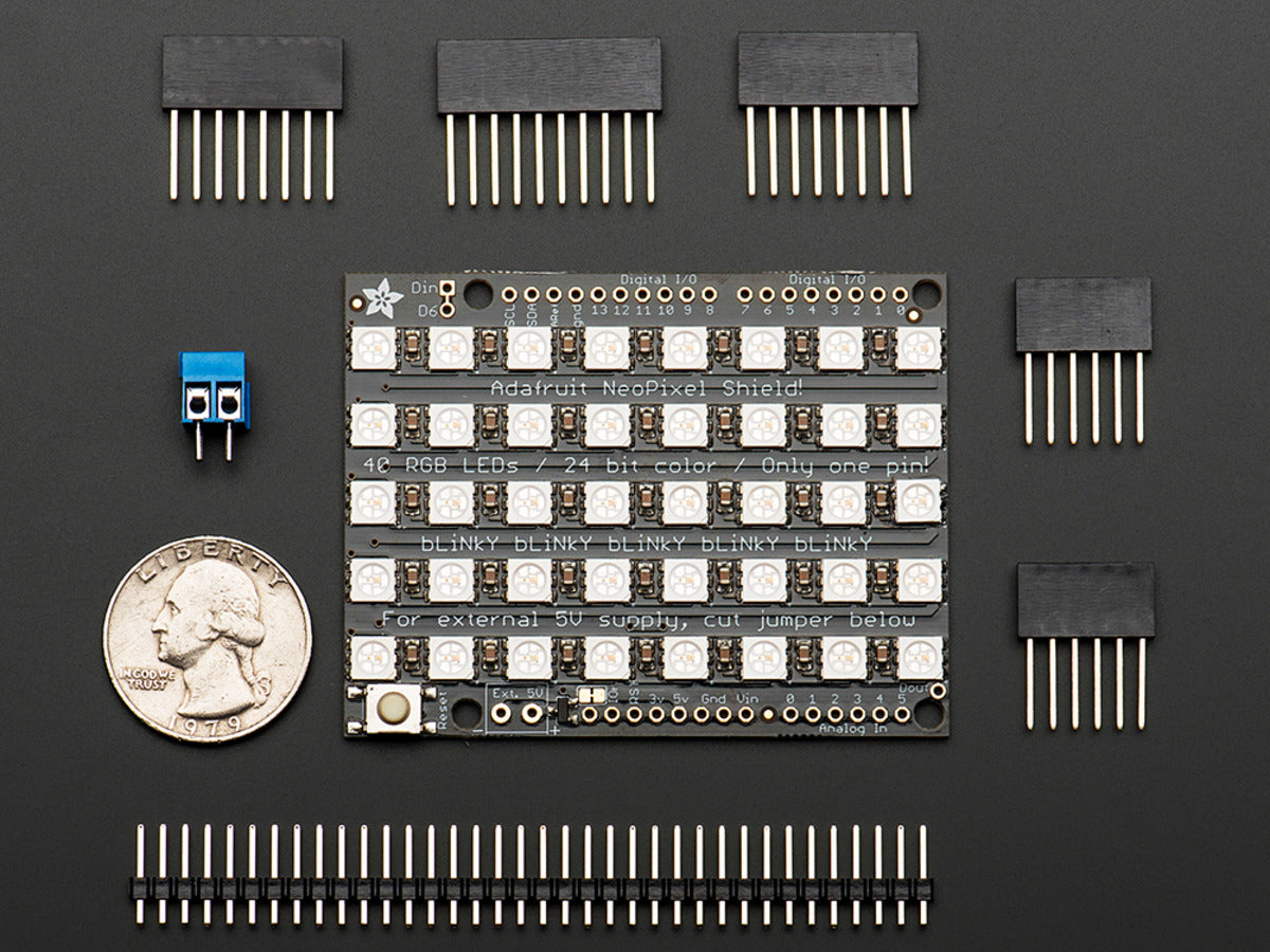 Adafruit NeoPixel Shield for Arduino, 40 RGB LED Pixel Matrix