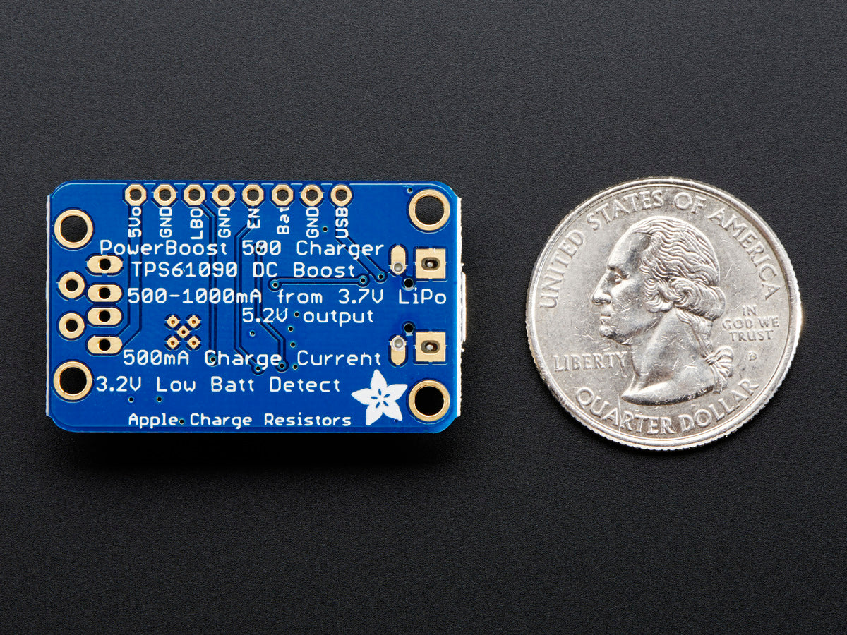 Adafruit PowerBoost 500 Charger, Rechargeable 5V Lipo USB Boost @ 500mA+