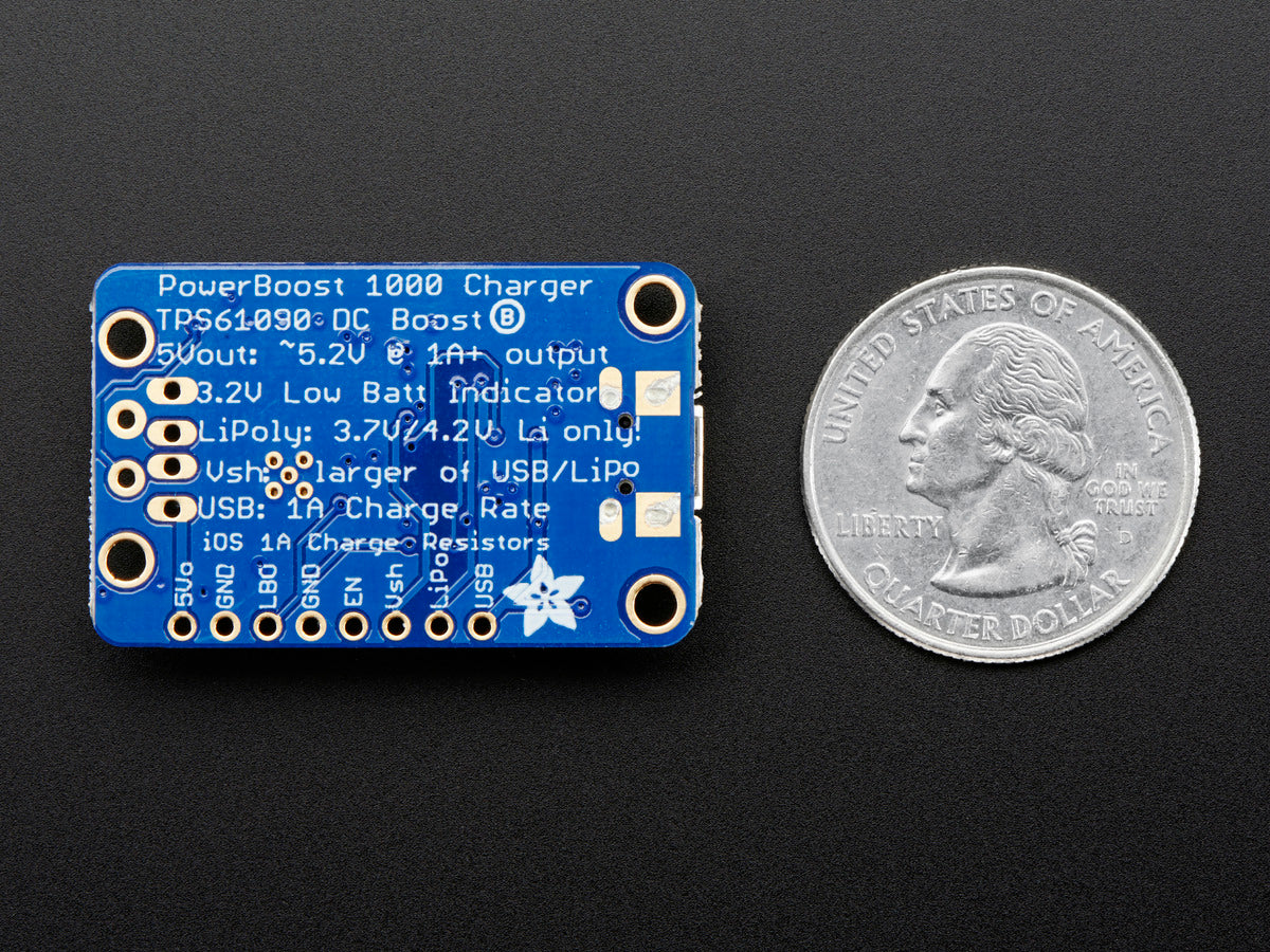 Adafruit PowerBoost 1000 Charger, Rechargeable 5V Lipo USB Boost @ 1A, 1000C