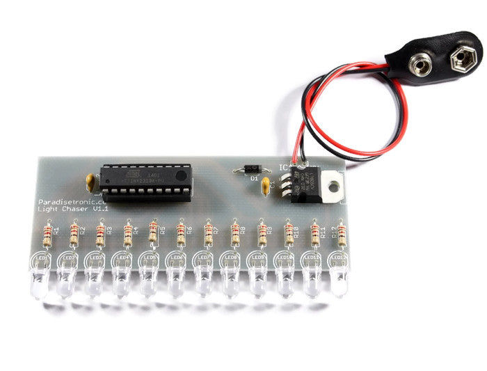 Lauflichtbausatz V1.1 mit 12 superhellen LEDs und Atmel AVR Mikrocontroller